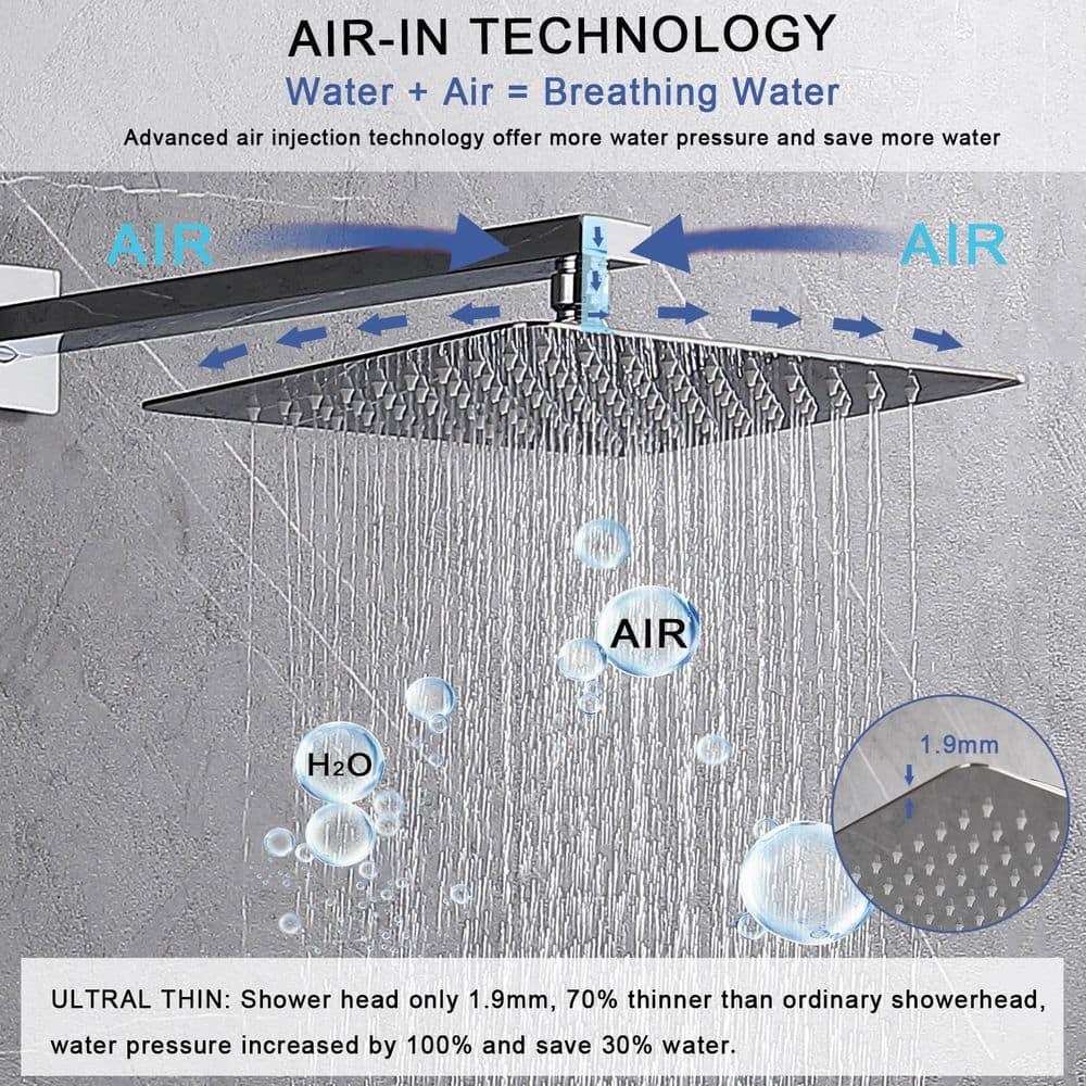  Single-Handle 2-Spray Patterns Rainfall Rectangle Dual Shower Head In Chrome (Valve Included)