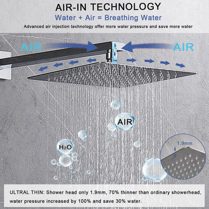  Single-Handle 2-Spray Patterns Rainfall Rectangle Dual Shower Head In Chrome (Valve Included)