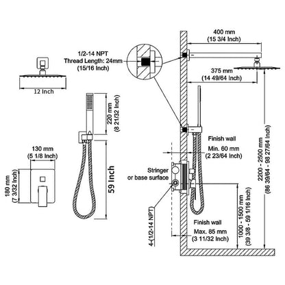  Single-Handle 2-Spray Patterns Rainfall Rectangle Dual Shower Head In Chrome (Valve Included)