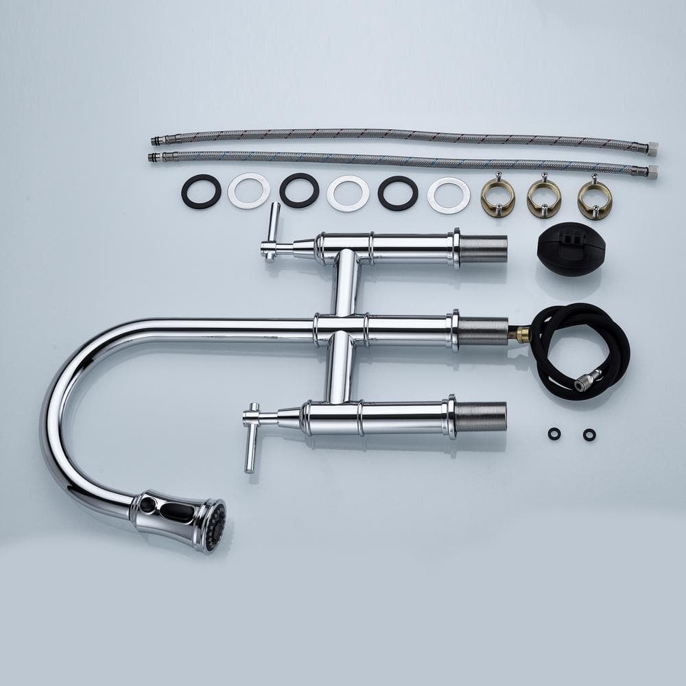  Double Handle Bridge Kitchen Faucet In Chrome