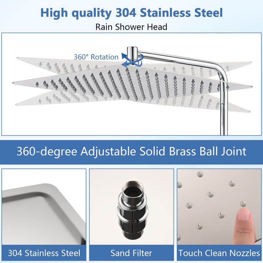  1-Spray Patterns With 2 GPM 12 In. Wall Mount Rain Fixed Shower Head In Chrome
