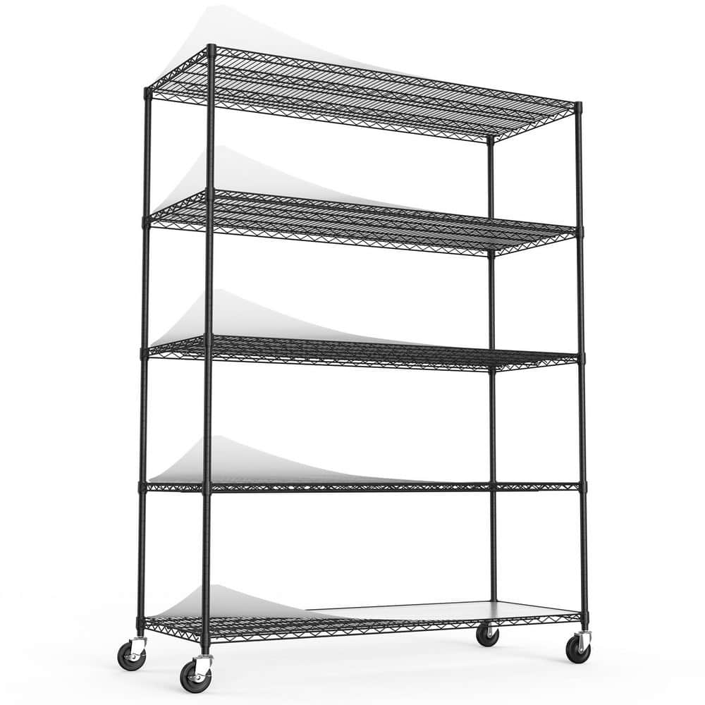  5-Tier, 7500-lbs. Heavy-Duty Adjustable Metal Shelf With Wheels And Liners 82 In. H X 60 In. L X 24 In. D In Chrome
