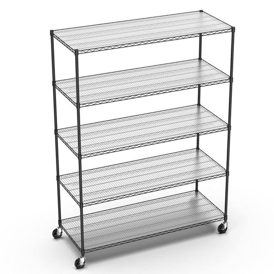  5-Tier, 7500-lbs. Heavy-Duty Adjustable Metal Shelf With Wheels And Liners 82 In. H X 60 In. L X 24 In. D In Chrome