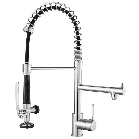  Kitchen Brass Sink Faucet With Single-Handle, Pull Down Sprayer Kitchen Faucet With 2 Spout In Chrome