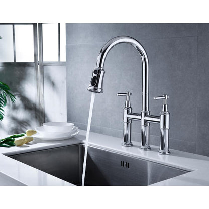  Double Handle Pull Down Sprayer Kitchen Faucet In Chrome