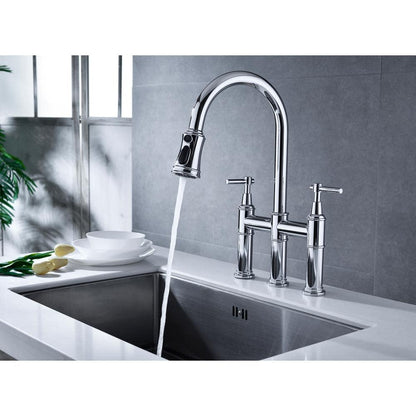  Double Handle Pull Down Sprayer Kitchen Faucet In Chrome