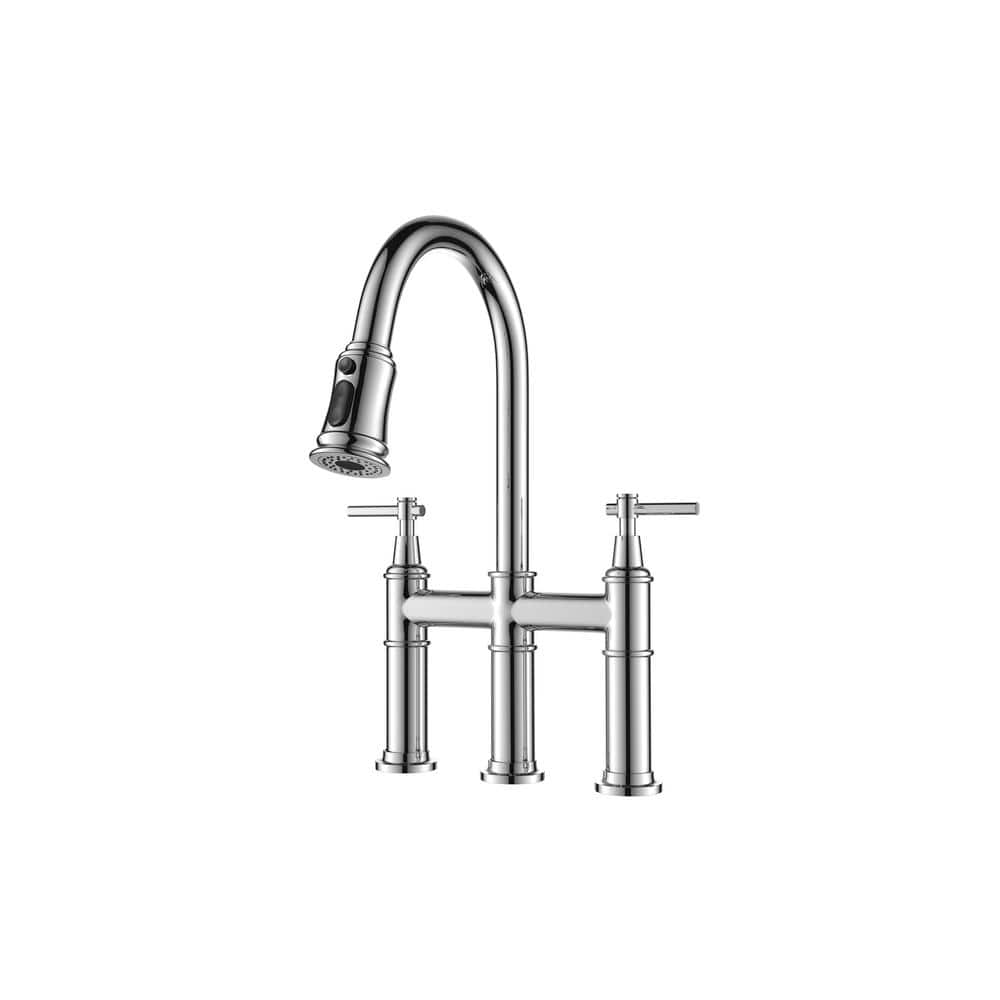  Double Handle Pull Down Sprayer Kitchen Faucet In Chrome
