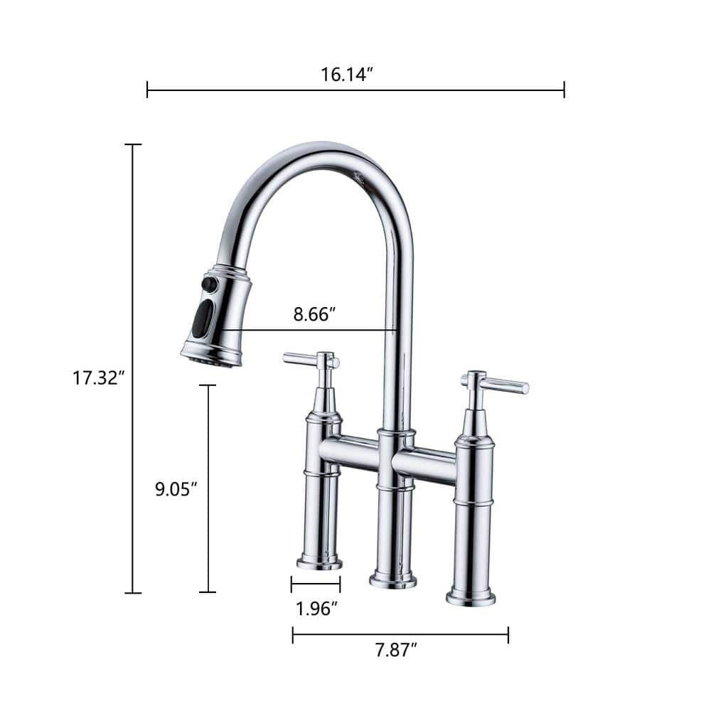  Double Handle Pull Down Sprayer Kitchen Faucet In Chrome
