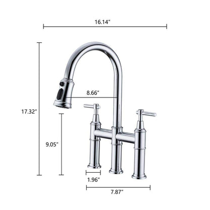  Double Handle Pull Down Sprayer Kitchen Faucet In Chrome
