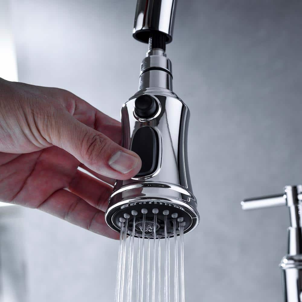  Double Handle Pull Down Sprayer Kitchen Faucet In Chrome