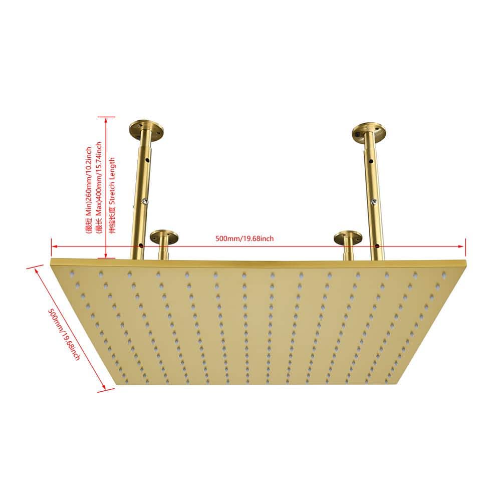  1-Spray Patterns 2.5 GPM 20 In. Ceiling Mount Fixed Shower Head In Gold