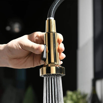  Single Handle Deck Mount Pull Down Sprayer Kitchen Faucet In Gold