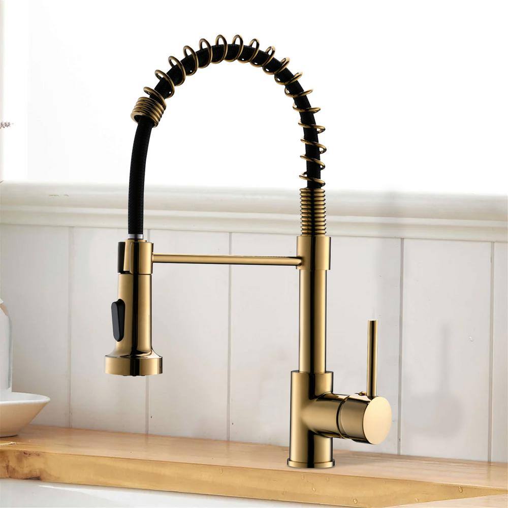  Single Handle Deck Mount Pull Down Sprayer Kitchen Faucet In Gold