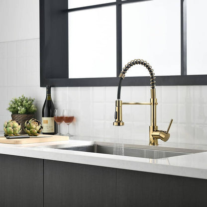  Single Handle Deck Mount Pull Down Sprayer Kitchen Faucet In Gold