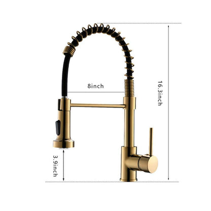  Single Handle Deck Mount Pull Down Sprayer Kitchen Faucet In Gold