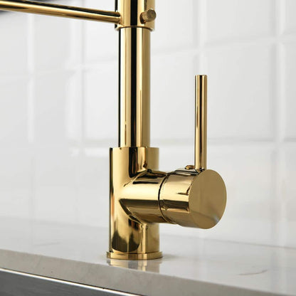  Single Handle Deck Mount Pull Down Sprayer Kitchen Faucet In Gold