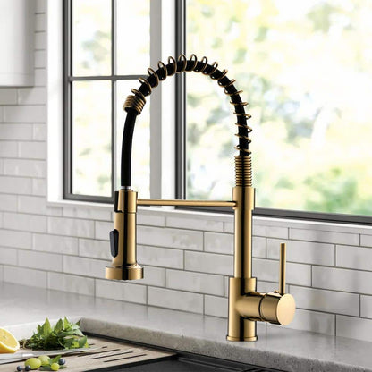  Single Handle Deck Mount Pull Down Sprayer Kitchen Faucet In Gold