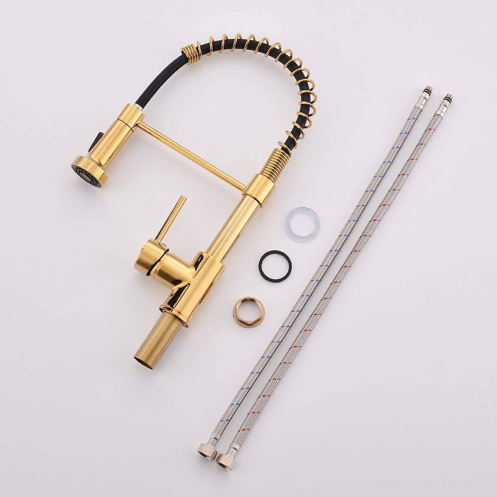  Single Handle Deck Mount Pull Down Sprayer Kitchen Faucet In Gold
