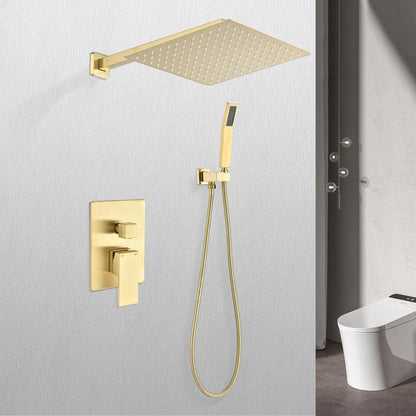  1-Spray Patterns Freestanding Square Dual Handheld Shower Head 2.5 GPM In Gold