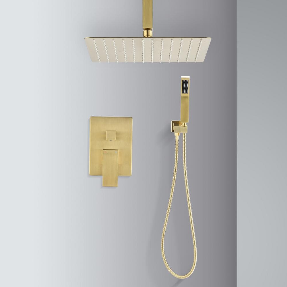  2-Spray 2.5 GPM Ceiling Mounted Dual Shower System Combo Set With Handheld And 10 In. Shower Head Gold
