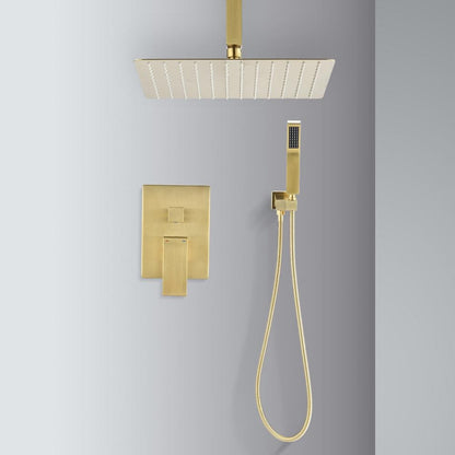  2-Spray 2.5 GPM Ceiling Mounted Dual Shower System Combo Set With Handheld And 10 In. Shower Head Gold