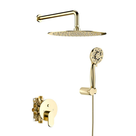  5-spray Dual 10 In. Wall Mount 1.8 GPM Shower Head And Handheld Shower Head In Gold