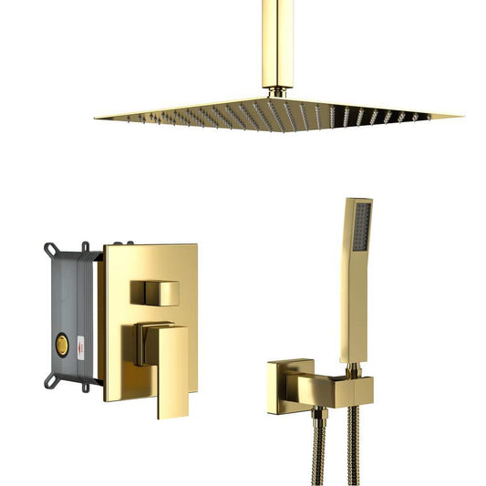  1-spray 10 In.1.8 GPM Ceiling Mount Dual Shower Headand Handheld Shower Head In Gold