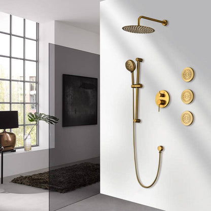  3-Spray Patterns Freestanding Round Dual Handheld Shower Head 1.8 GPM In Gold