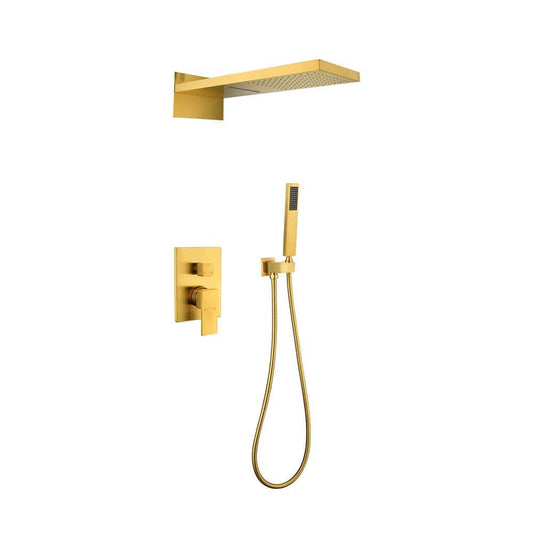  2-Spray Patterns With 0 In. 2.5GPM In Ceiling Mount Fixed Shower Head In Gold