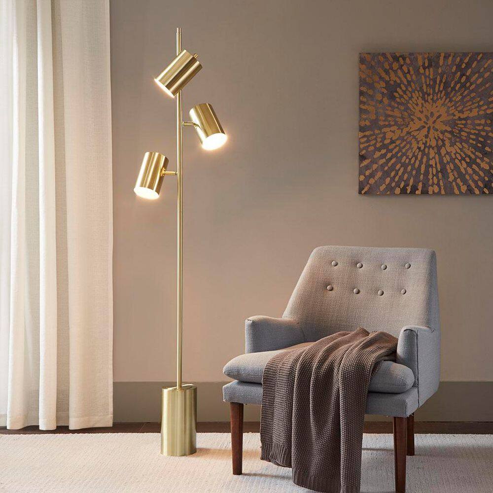  65.5 In. Gold Modern 3-Light Smart 1-Way (On/0ff) Standard Floor Lamp For Living Room With Metal Round Shade
