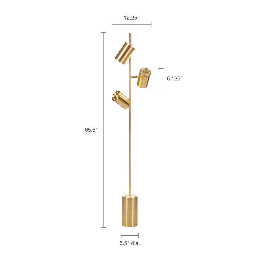  65.5 In. Gold Modern 3-Light Smart 1-Way (On/0ff) Standard Floor Lamp For Living Room With Metal Round Shade