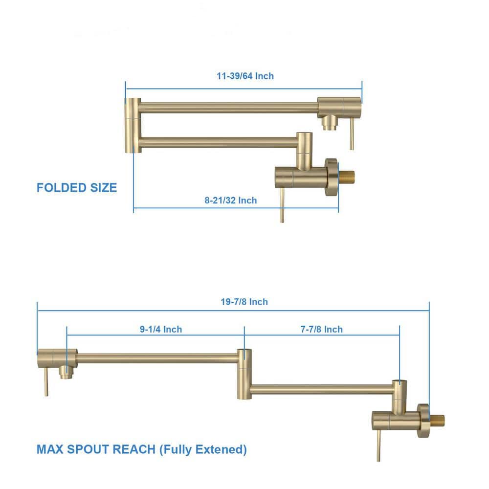  Pot Filler Faucet-Wall Mount Kitchen Sink Faucet Folding Stretchable With Single Hole 2-Handles, Gold