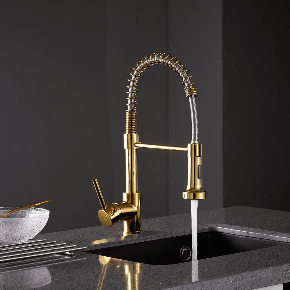  Single-Handle Pull Down Sprayer Kitchen Faucet, High-Arc Pull Out Kitchen Sink Faucet With Pull Down Sprayer In Gold
