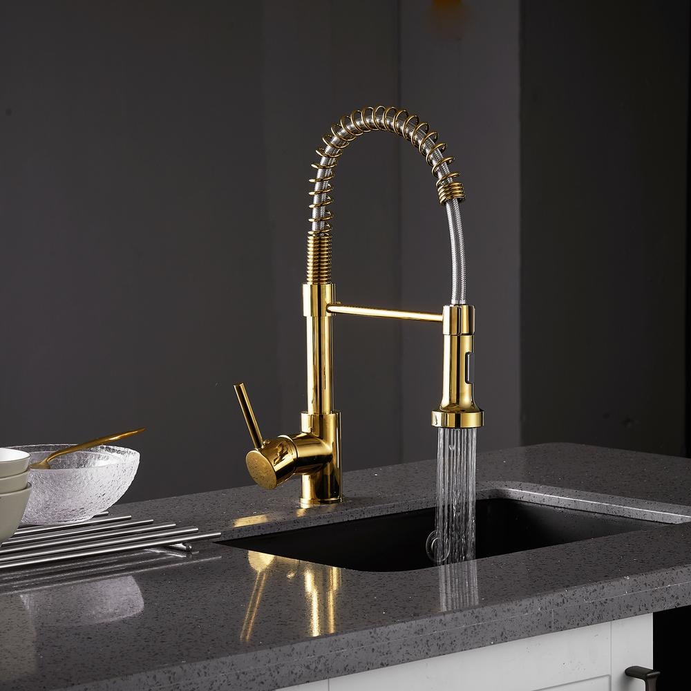  Single-Handle Pull Down Sprayer Kitchen Faucet, High-Arc Pull Out Kitchen Sink Faucet With Pull Down Sprayer In Gold