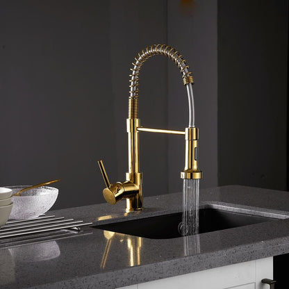  Single-Handle Pull Down Sprayer Kitchen Faucet, High-Arc Pull Out Kitchen Sink Faucet With Pull Down Sprayer In Gold