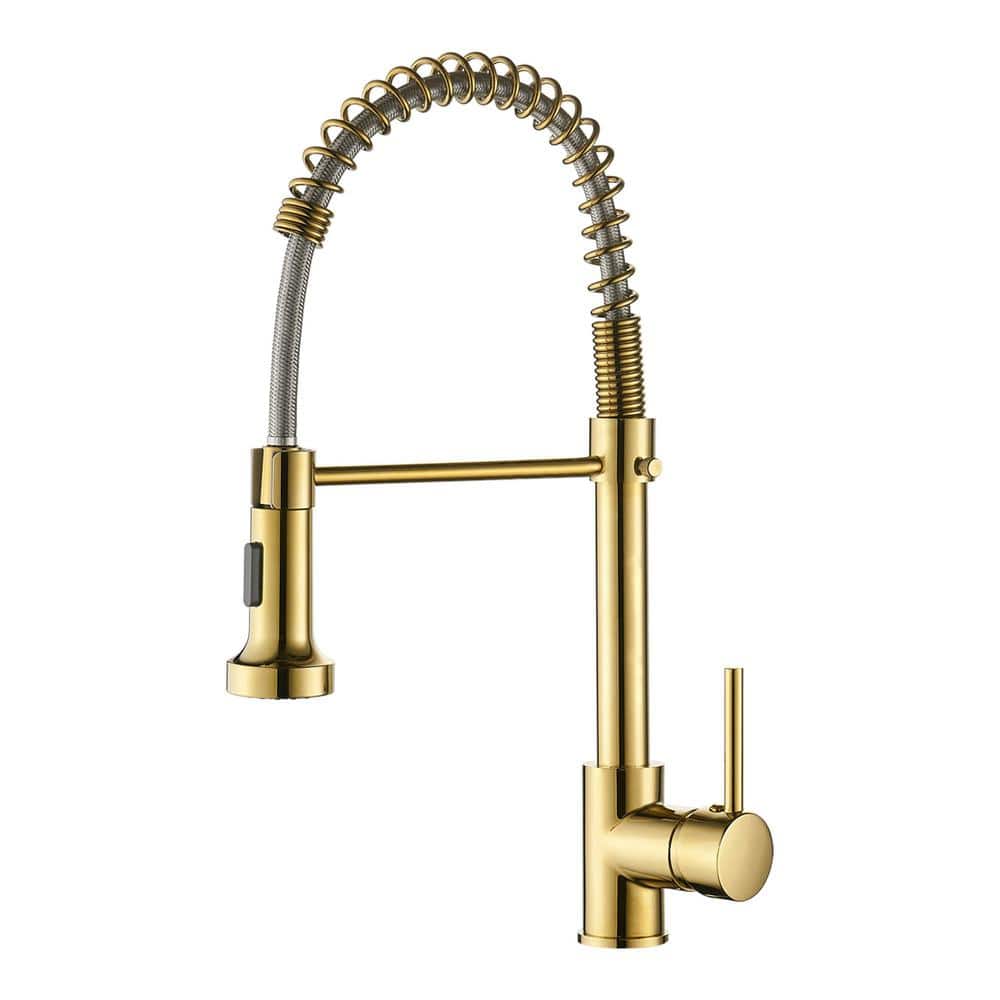  Single-Handle Pull Down Sprayer Kitchen Faucet, High-Arc Pull Out Kitchen Sink Faucet With Pull Down Sprayer In Gold