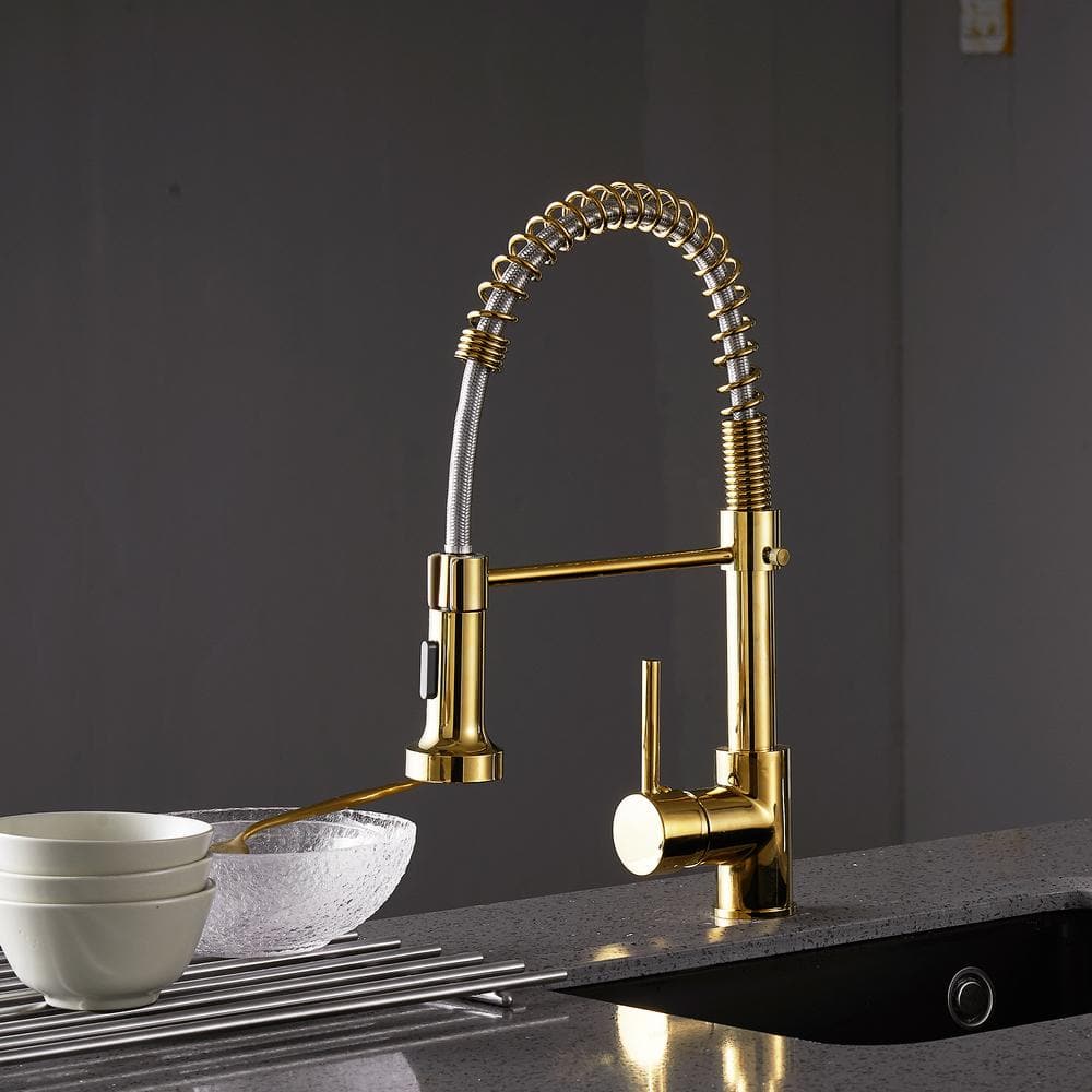  Single-Handle Pull Down Sprayer Kitchen Faucet, High-Arc Pull Out Kitchen Sink Faucet With Pull Down Sprayer In Gold