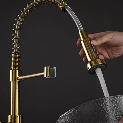  Single-Handle Pull Down Sprayer Kitchen Faucet, High-Arc Pull Out Kitchen Sink Faucet With Pull Down Sprayer In Gold