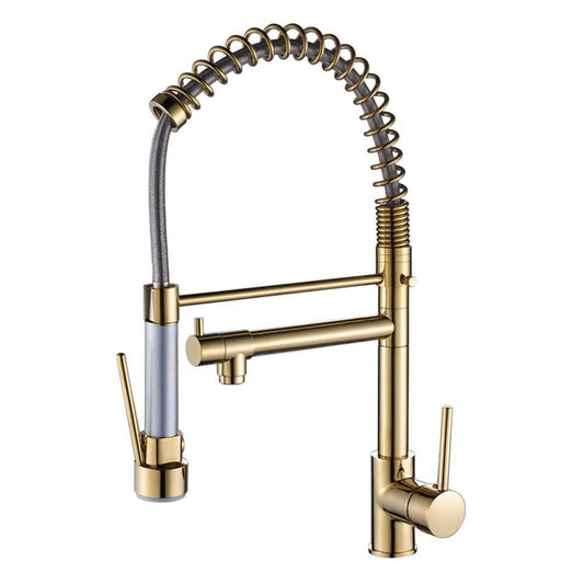  Single Handle Pull Down Sprayer Kitchen Faucet In Black Plus Gold