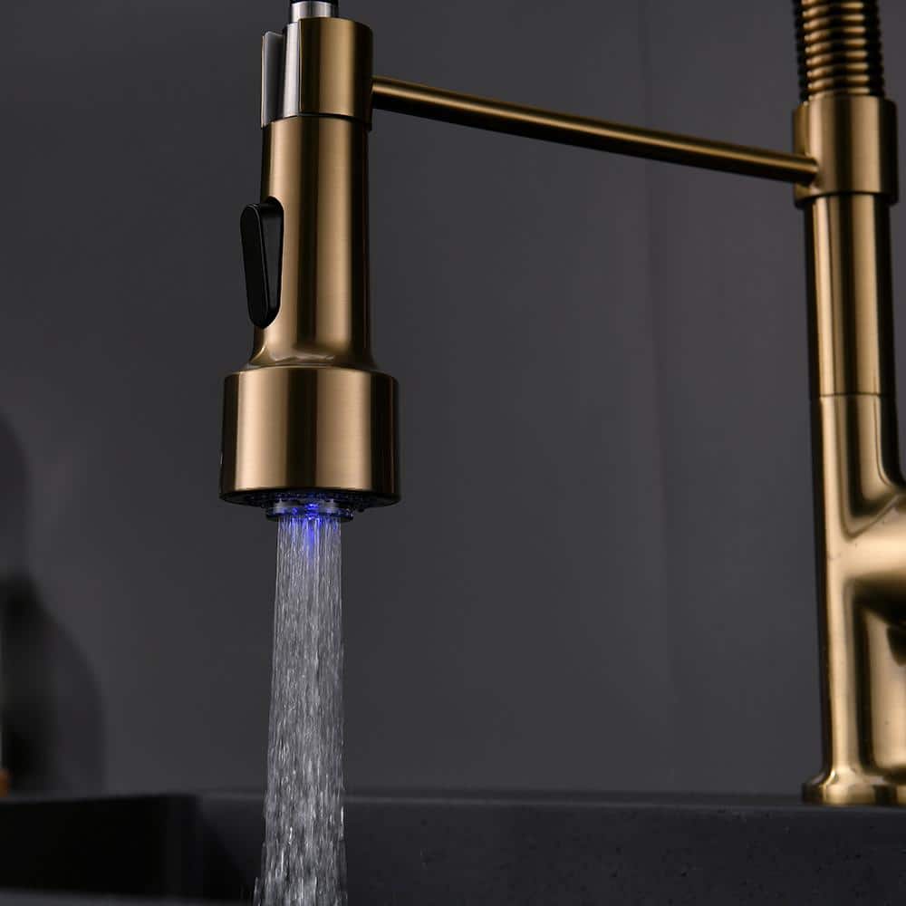  Commercial LED Kitchen Faucet With Pull Down Sprayer, Single Handle Single Lever Kitchen Sink Faucet