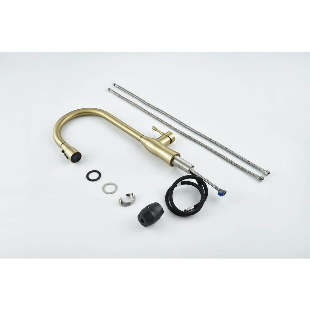  17.5-Single Handle Pull Down Sprayer Kitchen Faucet 360° Spout Swivel In Gold