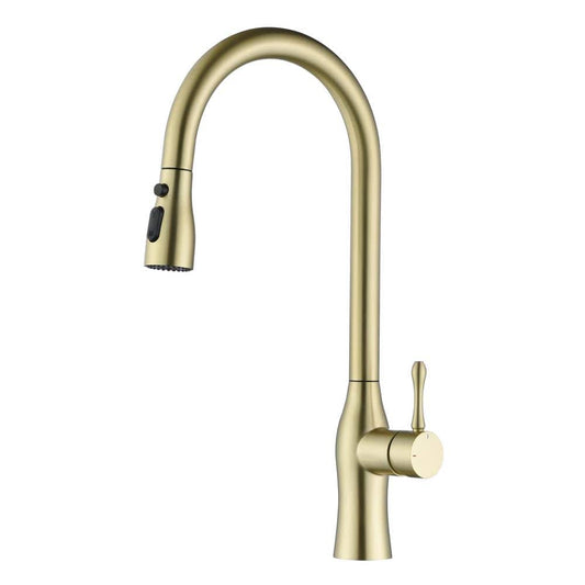  17.5-Single Handle Pull Down Sprayer Kitchen Faucet 360° Spout Swivel In Gold