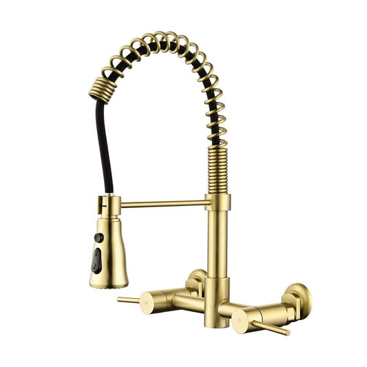  Double Handle Pull Down Sprayer Kitchen Faucet In Gold