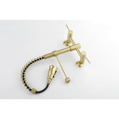  Double Handle Pull Down Sprayer Kitchen Faucet In Gold