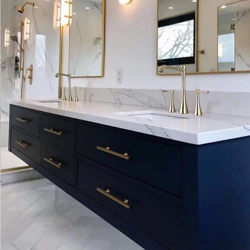  Titus Double Handle Wall Mounted Bathroom Faucet In Gold