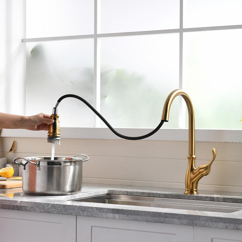  Single Handle Pull Down Sprayer Kitchen Faucet In Golden