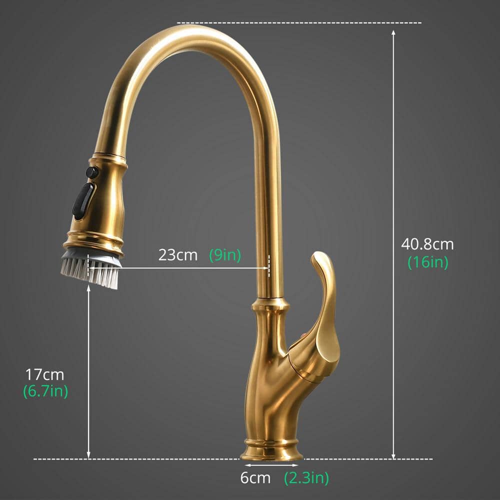  Single Handle Pull Down Sprayer Kitchen Faucet In Golden