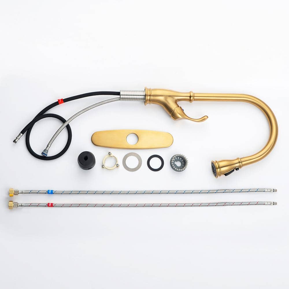  Single Handle Pull Down Sprayer Kitchen Faucet In Golden