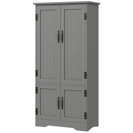  11.80 In. W X 23.50 In. D X 48.50 In. H Particle Board Freestanding Linen Cabinet With 4-Door And Shelves In Gray