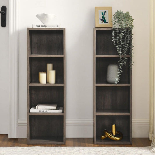  8-Tier Media Tower Rack, CD DVD Slim Storage Cabinet With Adjustable Shelves, Tall Narrow Bookcase In Gray